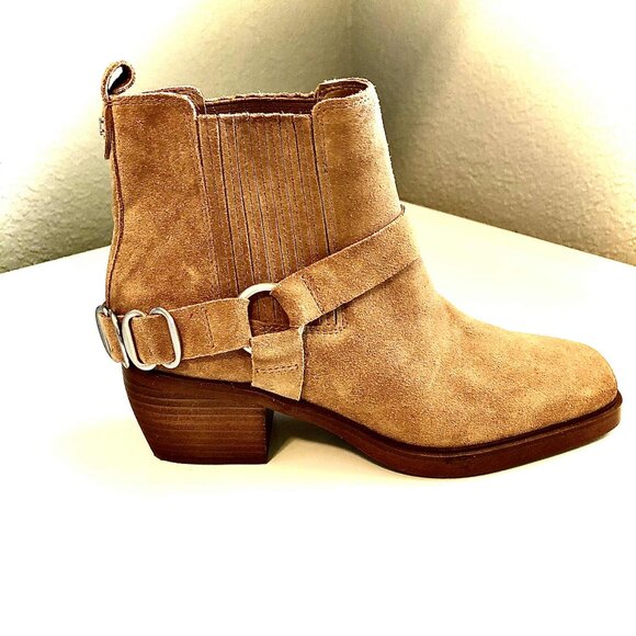 New SAM EDELMAN Bellamie Suede Harness Biker Ankle Booties Camel 7 MSRP $200 - Picture 3 of 7